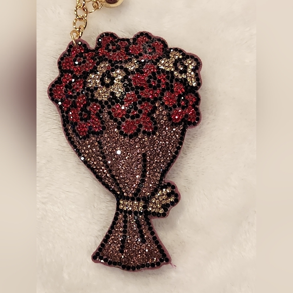 Elegant Floral Bouquet Keychain with Gold Accents Bag Charm - Picture 2 of 3